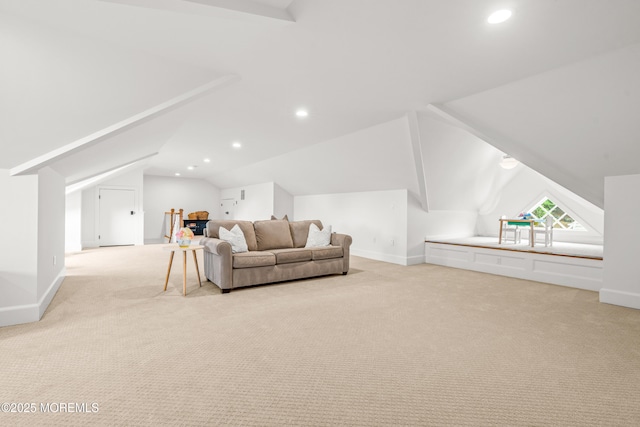 11 Beacon Hill Rd, Atlantic Highlands, NJ 07716 - carpeted living area featuring vaulted ceiling, baseboards, and recessed lighting