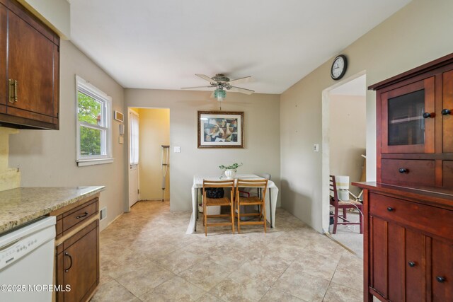 dining area featuring a ceiling fan