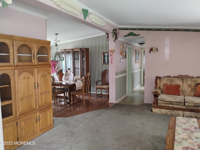 53 Pine Ridge Blvd, Whiting, NJ 08759 - living room featuring carpet floors and crown molding