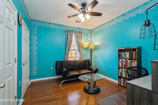 439 Sophee Ln, Lakewood, NJ 08701 - sitting room featuring a ceiling fan, wood finished floors, baseboards, and visible vents