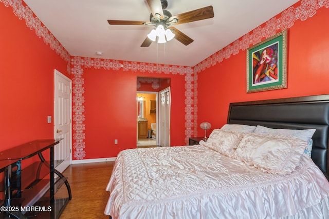 439 Sophee Ln, Lakewood, NJ 08701 - bedroom featuring a ceiling fan, ensuite bath, baseboards, and wood finished floors
