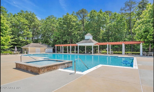439 Sophee Ln, Lakewood, NJ 08701 - pool featuring a pergola, a community hot tub, fence, and a patio