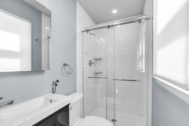 35 Tara Lin Dr, Hazlet, NJ 07730 - full bath featuring toilet, vanity, a shower stall, and recessed lighting