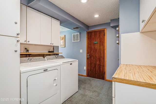 438 Carlisa Dr, Brick, NJ 08723 - washroom with separate washer and dryer, cabinet space, a textured ceiling, light colored carpet, and recessed lighting