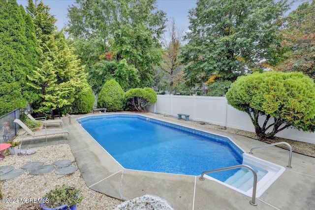 view of pool featuring a fenced backyard, a patio, and a fenced in pool