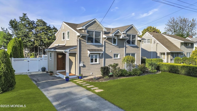 view of front of house with a gate and asphalt driveway