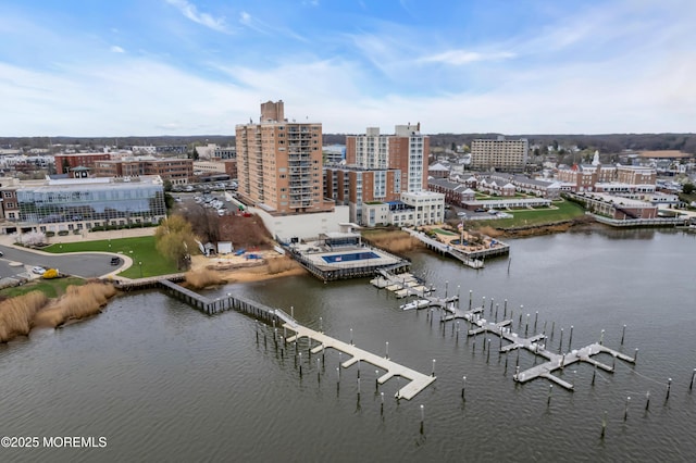 28 Riverside Ave Unit 1H, Red Bank, NJ 07701 - birds eye view of property featuring a city view and a water view