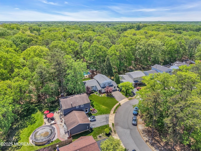 aerial perspective of suburban area with a heavily wooded area