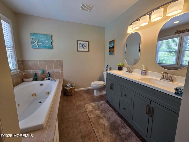 809 Leonardville Rd, Middletown, NJ 07748 - bathroom with a sink, tile patterned flooring, double vanity, a tub with jets, and visible vents