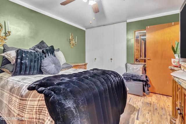37D Cambridge Ct Unit 100D, Lakewood, NJ 08701 - bedroom with wood finished floors, crown molding, a closet, and ceiling fan