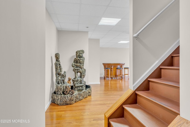 1 Kushnetki Rd, Parlin, NJ 08859 - stairs featuring baseboards, wood finished floors, and a drop ceiling