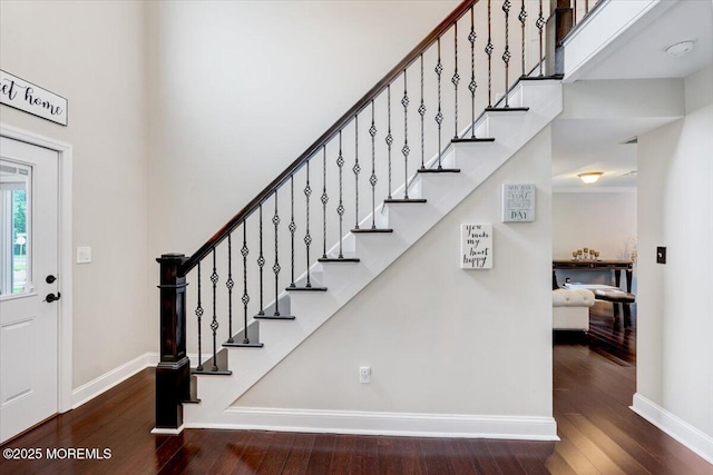 77 Warren Dr, Aberdeen, NJ 07747 - foyer with hardwood / wood-style flooring, baseboards, and stairs