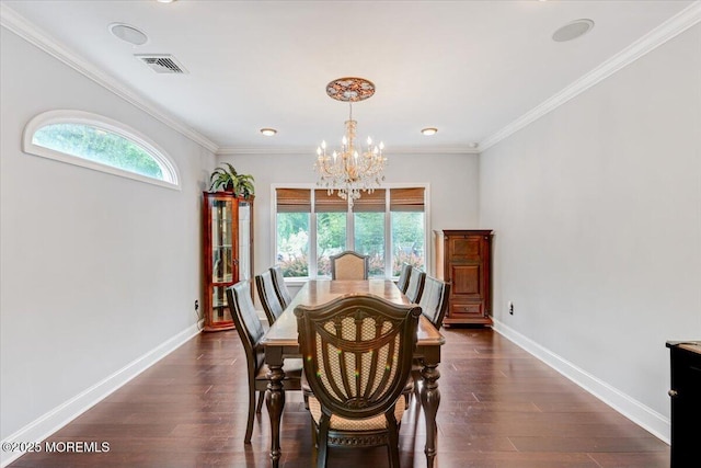 77 Warren Dr, Aberdeen, NJ 07747 - dining room with a chandelier, ornamental molding, baseboards, and dark wood-type flooring