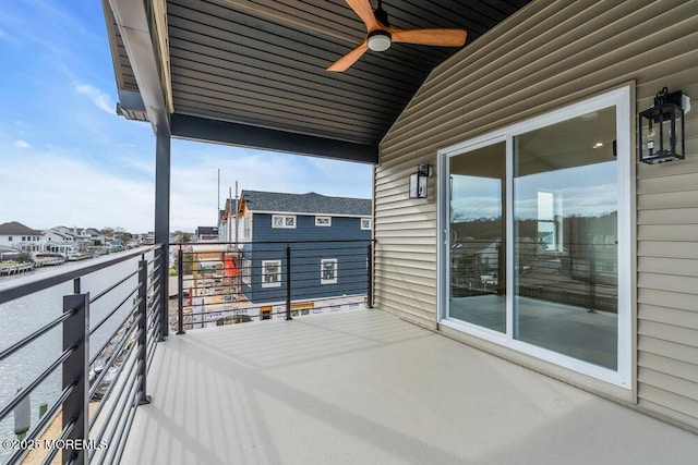 balcony with a ceiling fan