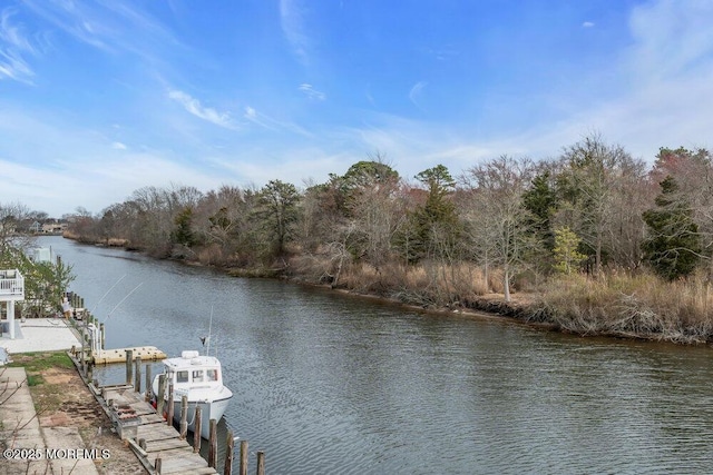 view of dock with a water view