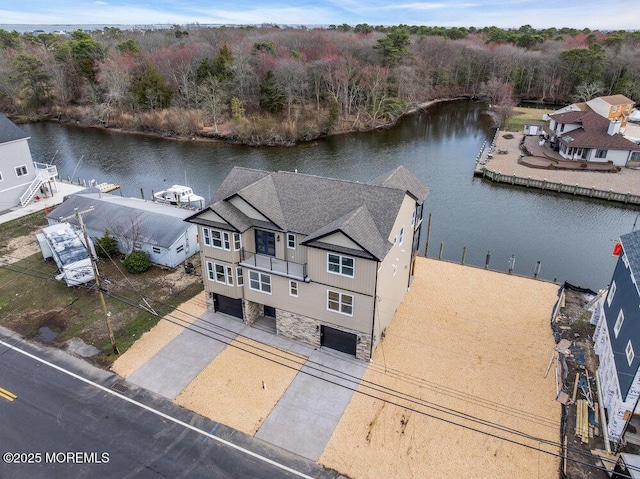 aerial view featuring a water view