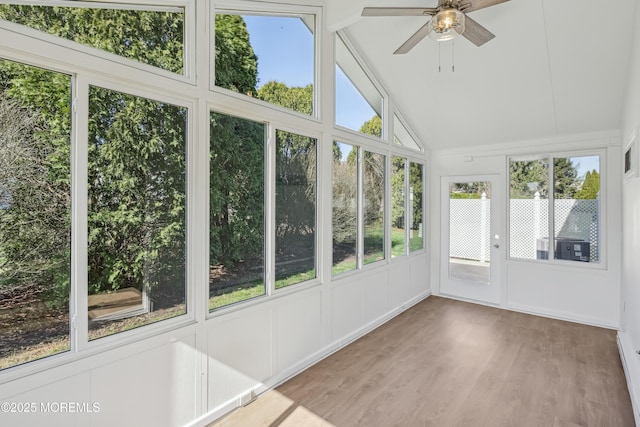 9 Weybridge Pl, Manchester, NJ 08759 - unfurnished sunroom featuring ceiling fan, vaulted ceiling, and wood finished floors