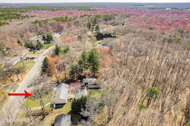 birds eye view of property with a view of trees