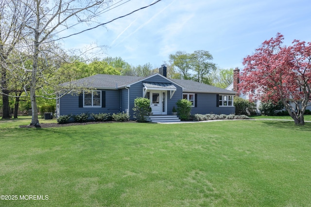 622 Prospect Ave, Little Silver, NJ 07739 - single story home featuring a chimney, a front lawn, and roof with shingles