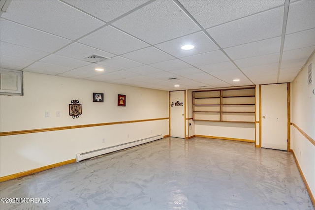 42 Pershing Ave, Sayreville Boro, NJ 08872 - spare room featuring a baseboard radiator, finished concrete floors, a drop ceiling, and recessed lighting
