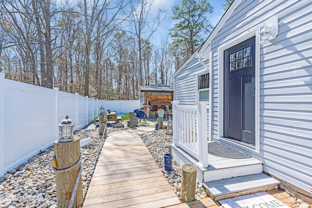 exterior space featuring a fenced backyard