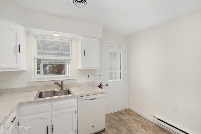 20 Lexington Dr Unit B, Whiting, NJ 08759 - kitchen with white dishwasher, a baseboard radiator, a sink, white cabinetry, and light countertops