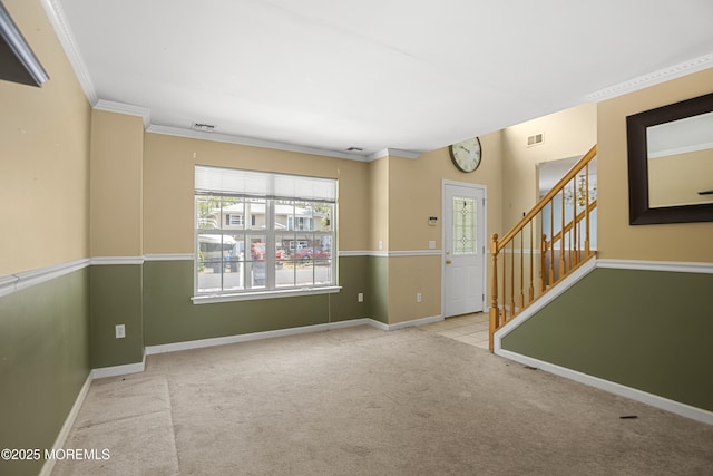 4 Frankies Ln, Toms River, NJ 08753 - carpeted spare room featuring stairway, baseboards, and crown molding