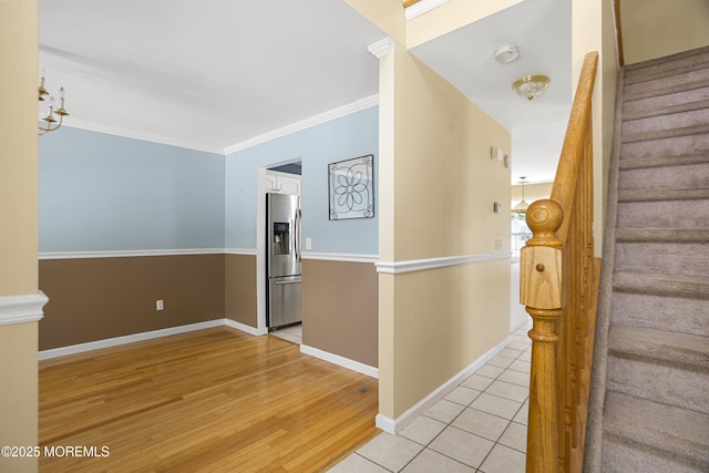 4 Frankies Ln, Toms River, NJ 08753 - hallway with stairs, light wood-style floors, baseboards, and crown molding