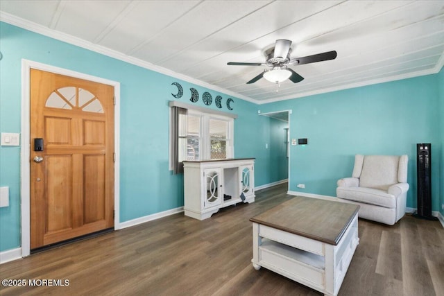 212 Roberts Rd, Toms River, NJ 08755 - living room with dark wood-type flooring, baseboards, and a ceiling fan