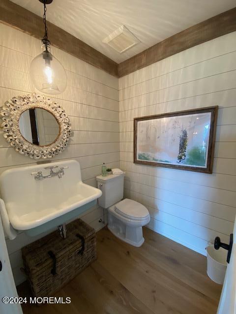 bathroom with a sink, toilet, and wood finished floors