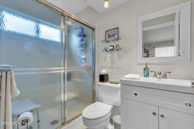 1101B Thornbury Ln, Manchester, NJ 08759 - bathroom featuring toilet, vanity, visible vents, and a stall shower