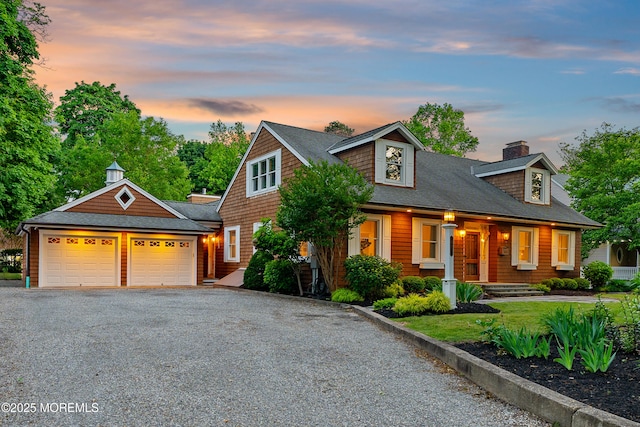 491 Clinton Ave, Toms River, NJ 08753 - shingle-style home with a chimney, a porch, asphalt driveway, a shingled roof, and a garage