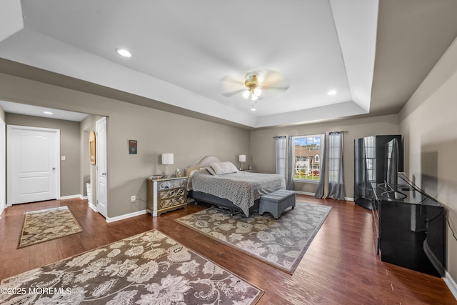 5 Breckenridge Ct, Freehold, NJ 07728 - bedroom with wood finished floors, recessed lighting, a ceiling fan, a raised ceiling, and baseboards