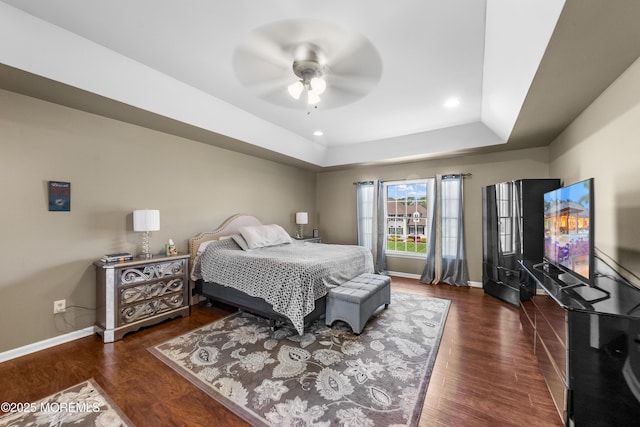 5 Breckenridge Ct, Freehold, NJ 07728 - bedroom with wood finished floors, recessed lighting, ceiling fan, a tray ceiling, and baseboards