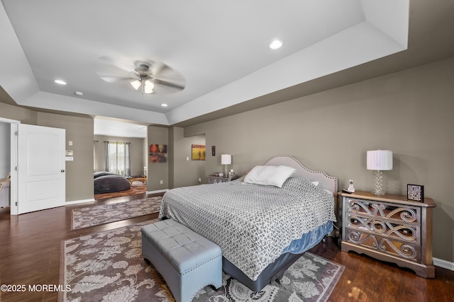 5 Breckenridge Ct, Freehold, NJ 07728 - bedroom featuring a ceiling fan, a tray ceiling, recessed lighting, baseboards, and wood finished floors