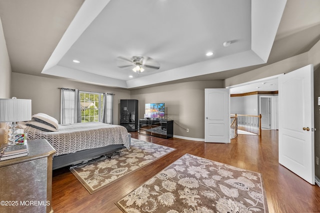 5 Breckenridge Ct, Freehold, NJ 07728 - bedroom featuring baseboards, a tray ceiling, recessed lighting, and wood finished floors