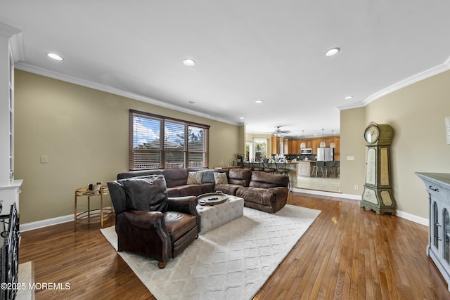 5 Breckenridge Ct, Freehold, NJ 07728 - living area with crown molding, hardwood / wood-style flooring, baseboards, and recessed lighting