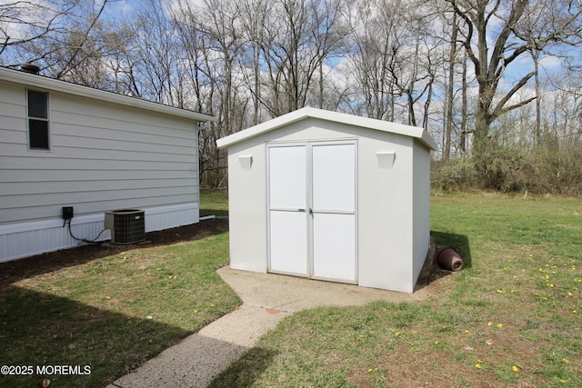 view of shed featuring central air condition unit