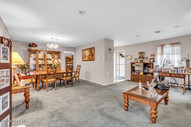 44 Buckingham Dr N, Manchester, NJ 08759 - carpeted dining area featuring a chandelier, visible vents, and baseboards