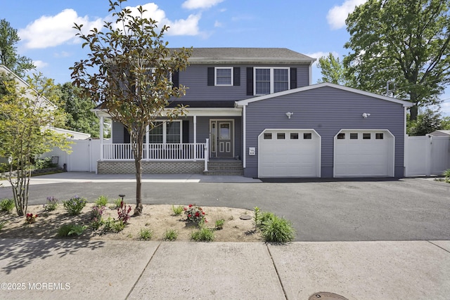 628 Morningside Ave, Union Beach, NJ 07735 - view of front of property featuring a porch, asphalt driveway, an attached garage, fence, and a gate