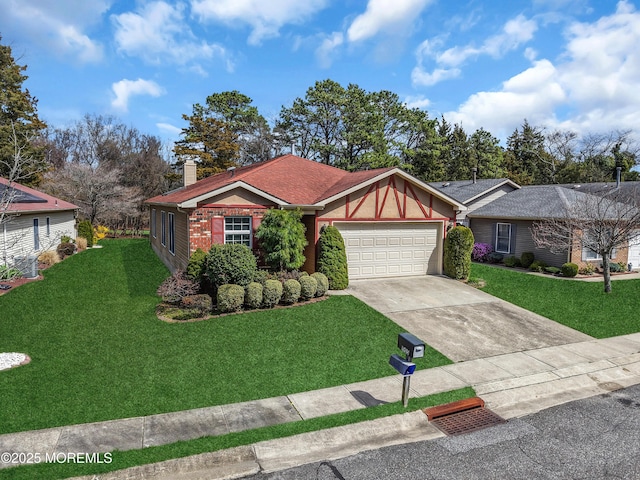 1905 Cherryvale Ct, Toms River, NJ 08755 - view of front of house featuring a front lawn, a garage, a chimney, and concrete driveway