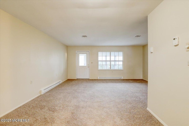 86E Dorchester Dr, Lakewood, NJ 08701 - unfurnished room with carpet, visible vents, baseboard heating, a baseboard radiator, and baseboards