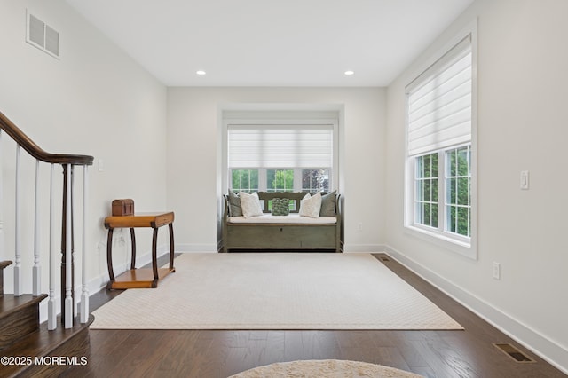 17 Spalding Dr, Holmdel, NJ 07733 - living area with stairway, dark wood-style flooring, and recessed lighting