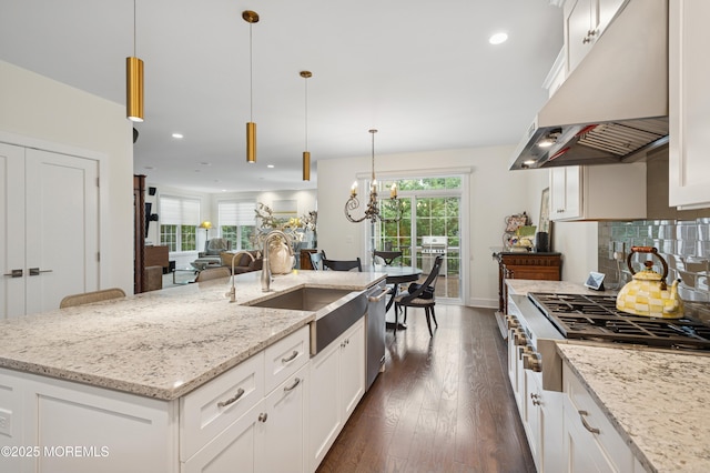 17 Spalding Dr, Holmdel, NJ 07733 - kitchen featuring under cabinet range hood, appliances with stainless steel finishes, dark wood-type flooring, recessed lighting, and white cabinetry