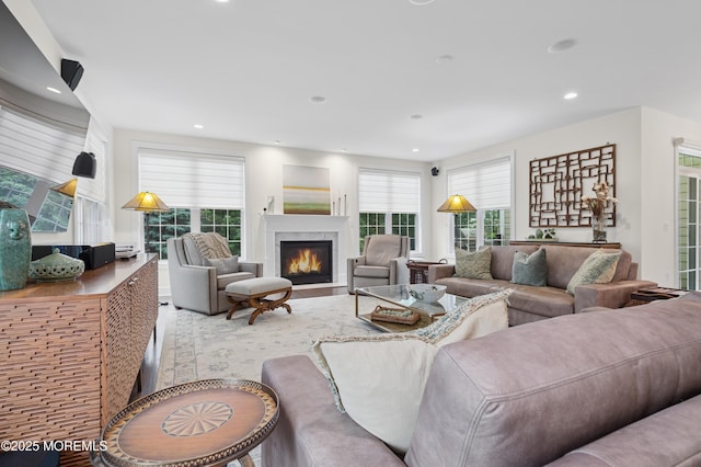 17 Spalding Dr, Holmdel, NJ 07733 - living room featuring recessed lighting and a fireplace with flush hearth