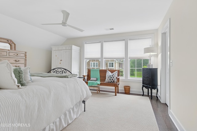 17 Spalding Dr, Holmdel, NJ 07733 - bedroom with dark wood finished floors, vaulted ceiling, and ceiling fan