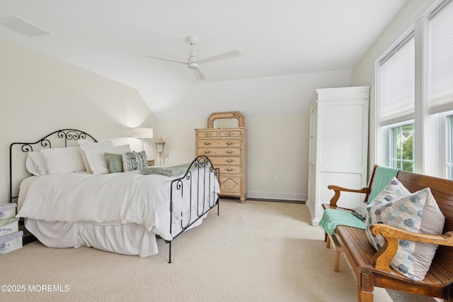 17 Spalding Dr, Holmdel, NJ 07733 - bedroom featuring light carpet, vaulted ceiling, and a ceiling fan
