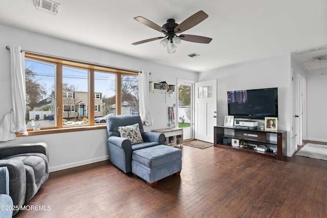 71 6th St, Belford, NJ 07718 - living area with visible vents, ceiling fan, attic access, and wood finished floors