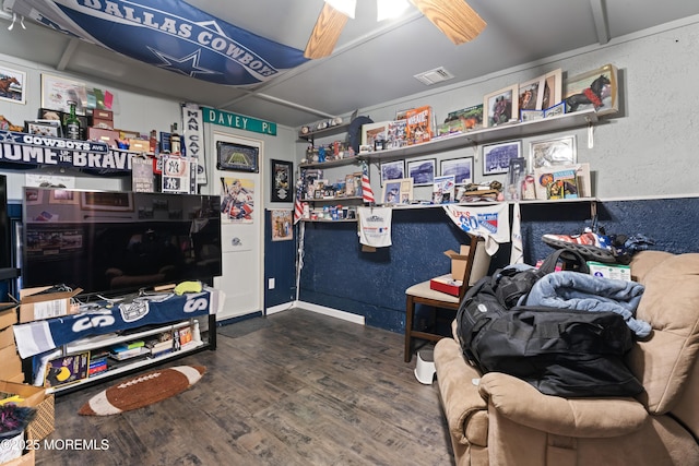 71 6th St, Belford, NJ 07718 - recreation room with a textured wall, visible vents, and wood finished floors