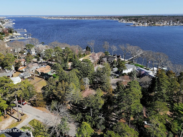 birds eye view of property featuring a residential view and a water view
